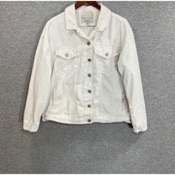 Aeropostale Womens Jeans Jacket Size Large Off White Denim Boyfriend Fit Cotton - Picture 14 of 15